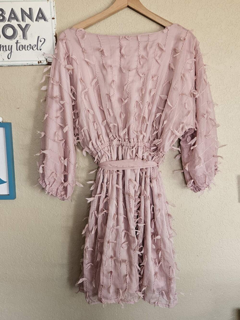 Eyelash Textured Chiffon Mini Dress Dusty Rose Whimsical Fairy Twee NEW - Picture 6 of 10